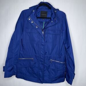 Talbots Women’s Full Zip Snap Front Rain Jacket Detachable Hood Blue Size 10